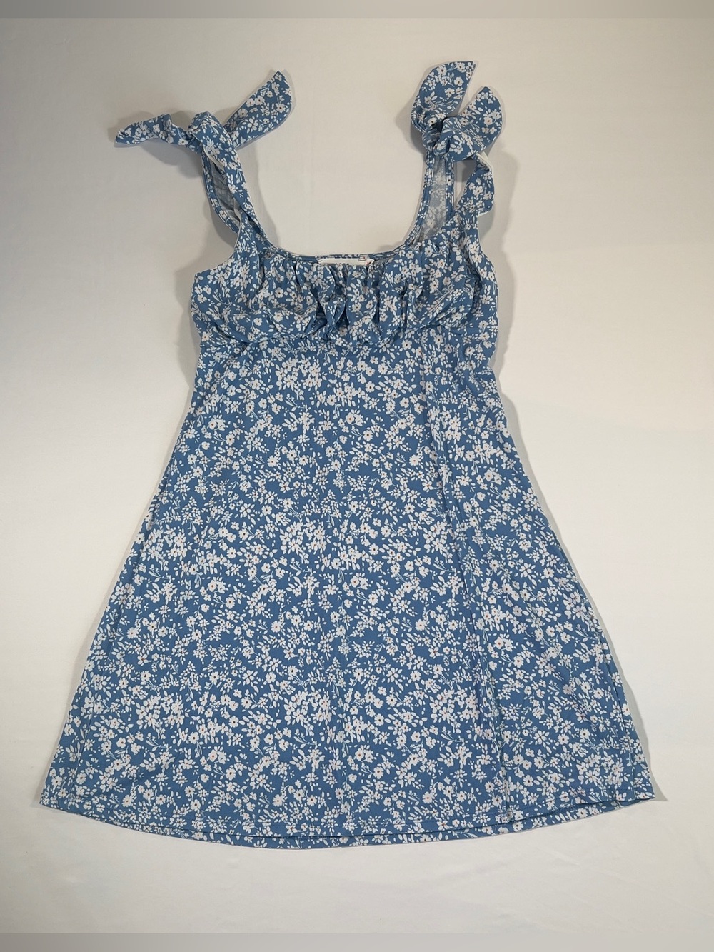 Lush Blue and White Floral Tie-Shoulder Mini Dress